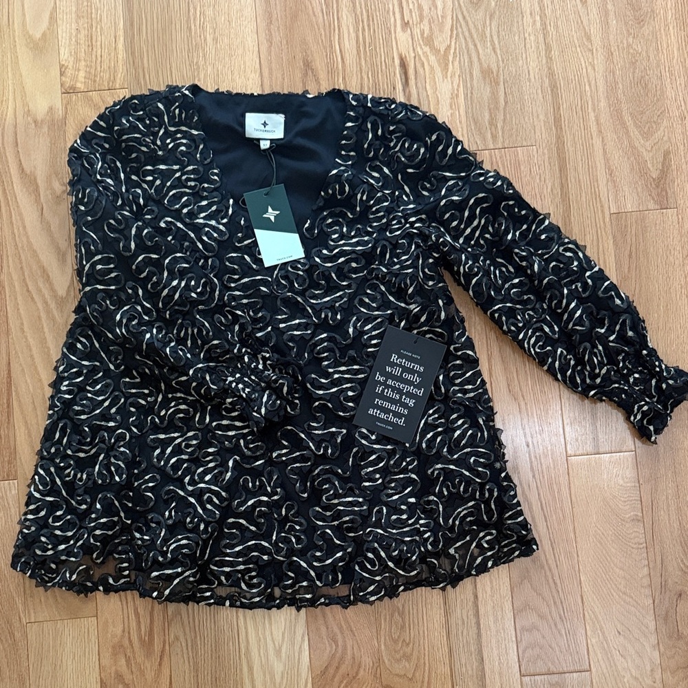 Tuckernuck Black and Gold Textured Blouse